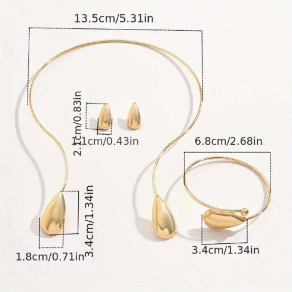 Elegant Silver Shiny Water Drop Earrings, Bracelet, And Necklace - Picture 2 of 2